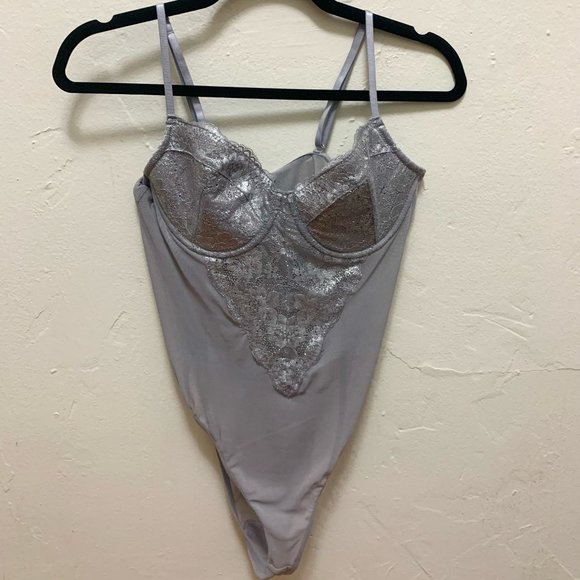 Forever 21 Tops - Silver lace lingerie body suit NWT